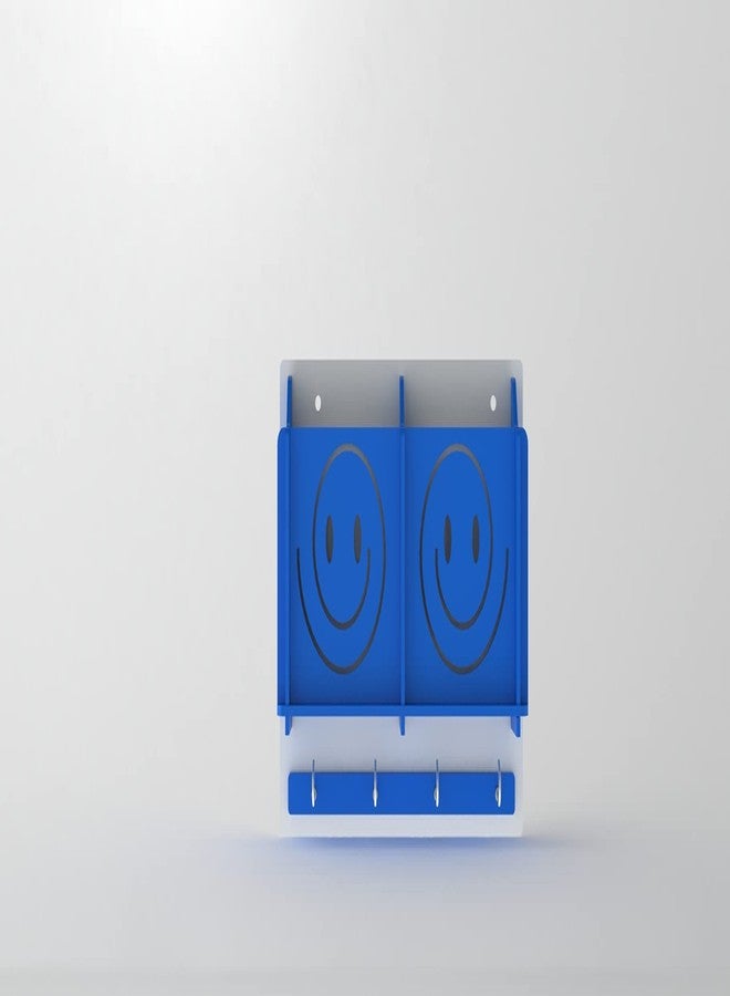 STIMULUS Acrylic Smiley Multipurpose Mobile Holder with Wall Key Stand 4 Hook Blue Colour - Image 1